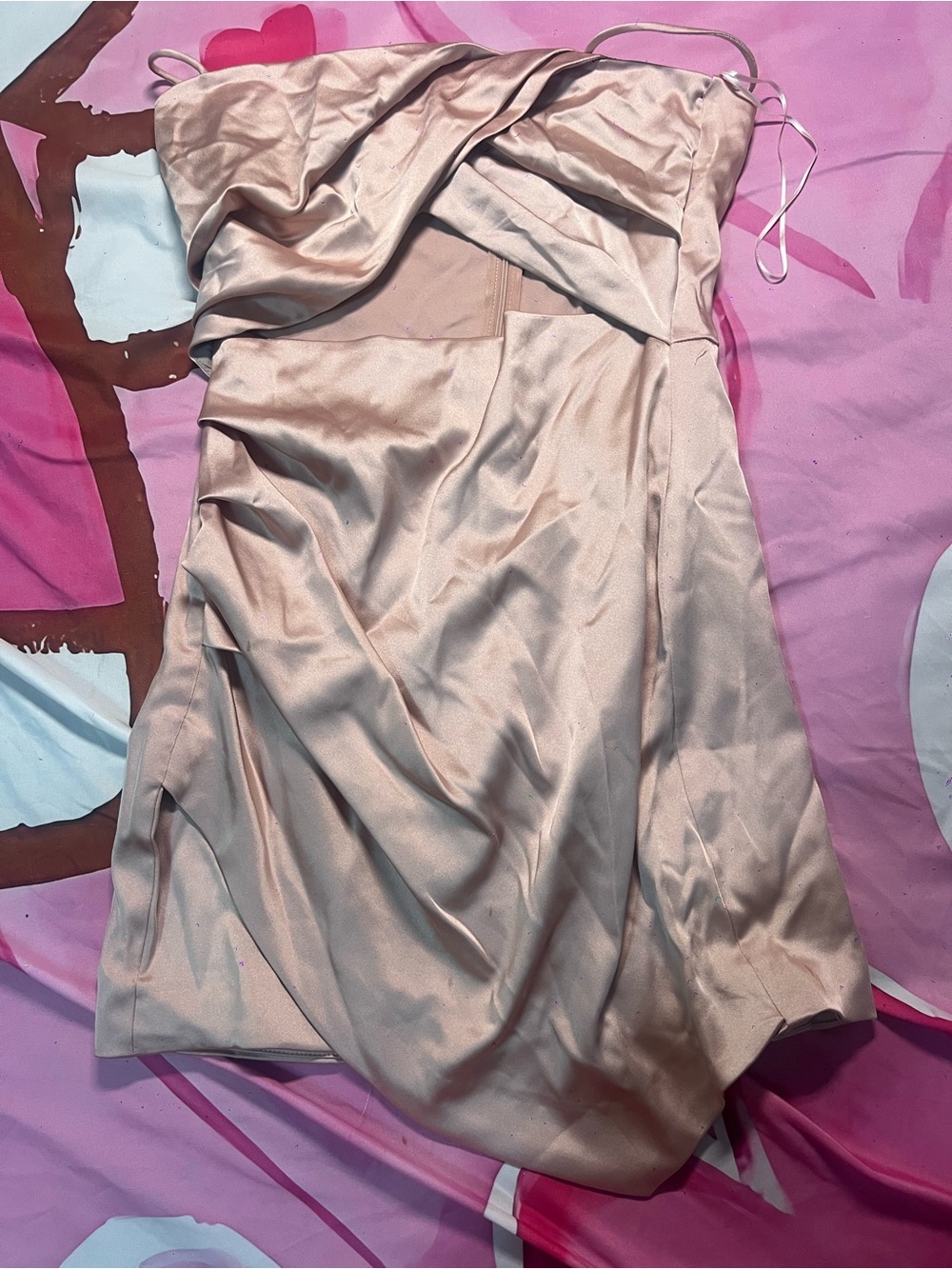 Zara Satin Strapless Mini Dress in Blush Pink